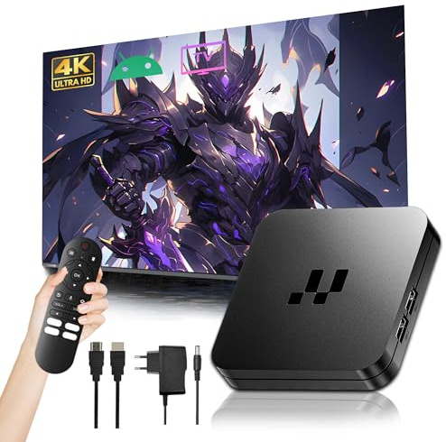 2026 Y1 Android 16.0 Boîtier TV, Smart Box 4K HD pour Téléviseur avec WiFi 2,4GHz + 5GHz, Appareil TV Boîtier Chaîne Internet, Puce S905, USB 2.0, Compact et Puissant (Télécommande Vocale Bluetooth)