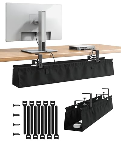 91cm Cable Management Bureau Sans Perçage pour bureau & maison, Noir | Tissu Stable, Fixation Pinces/Vis, Accès Facile & Rangement Individuel, Adapté À Multiprises, Adaptateurs & Câbles Variés
