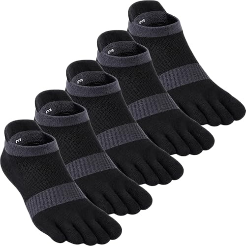 QUPOLPOL Men's Toe Socks, Cotton Five Finger Trainer Socks, 5 Pairs, Black