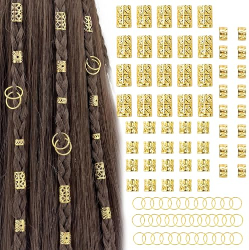 80 Pièces de Bijoux Cheveux Tresse Doré, Accessoires pour Dreadlocks, Bijoux Cheveux pour Hommes Femmes Fête Festival Musique Mariage