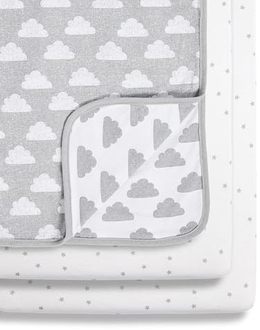Snüz 3 Piece Crib Bedding Set – 100% Jersey Cotton – Grey & White Blanket and Crib Sheets - Cloud Nine