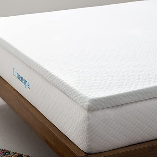 Linenspa Coprimaterasso in memory foam con infusione di gel, 5 cm, con rivestimento con cerniera, per letto singolo (90 x 190 cm), bianco