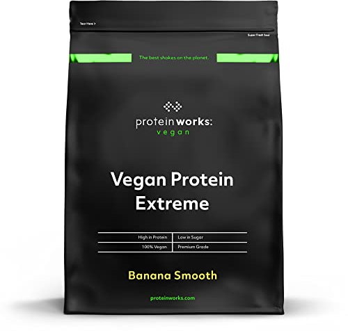 Protein Works - Vegan Protein Extreme, Added Vitamin Blend, Vegan Protein Powder, Plant Based Protein Shake, 14 Servings, Banana Smooth, 500g