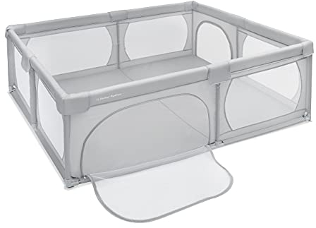 Moby-System Laufgitter-Set mit Spielmatte, 200x160cm - Faltbares Baby-Aktivitätszentrum, rutschfeste Basis, wasserdichtes Material - inkl. Transporttasche - Grau