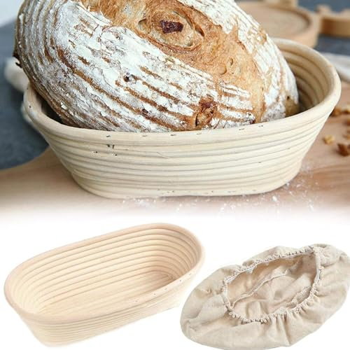 Panier à pain | Panier ovale pour la fabrication de pain en rotin | Outils de fabrication de pain au levain avec doublure en tissu de lin | Bol de cuisson au levain