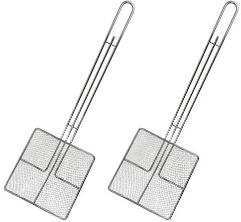 Cuisine Ready Wire Mesh Strainer with Long Handle | 2-Pack | 6.5 Square Frying Spoon | Cooking Oil Strainer for Deep Fryer & Professional Restaurant Use | Commercial Grease Skimmer