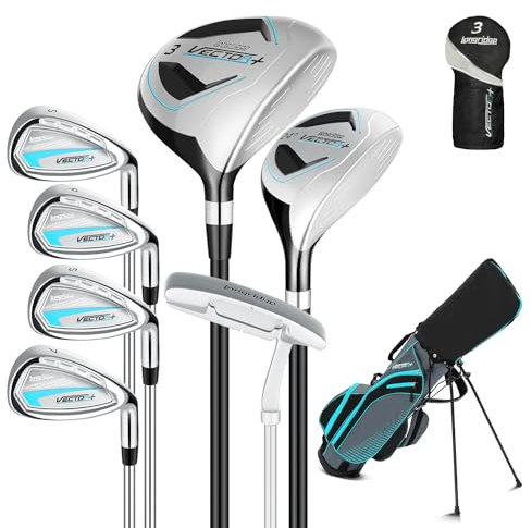 XDriveMax Komplettes Damen Golfschläger Set,8 Teilige Golf Set Linkshänder,Inklusive Stand Bag mit Regenhaube,3# Fairway Wood mit Head Covers, 5# Hybrid, 5#, 7#, 9# S# Eisen und Putter