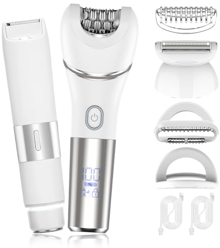 Zesuti Epilators Hair Removal for Women-2 in 1 Eletctric Razors for Women,Dual Head Bikini Trimmer for Pubic Hair/Lady Facial Razor,Cordless Epilator Body Shaver for Smooth Wet/Dry Shaving,Led Light