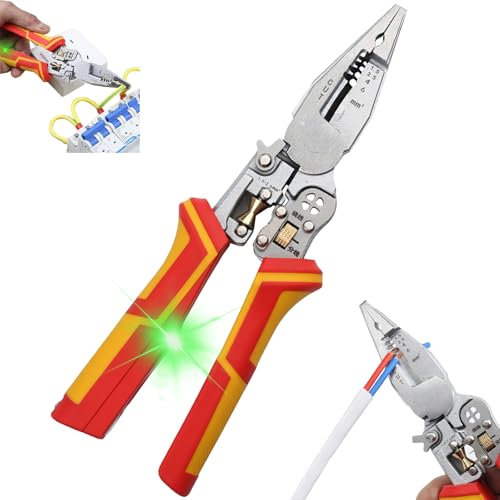 YOUYIKE 9 en 1 Pelacables Electricista, Pelacables Multifuncional, Pelado de Cables, Alicates Pelacables Automatico, Para Cortar y Tirar de Alambres,Pelar,Enrollar,Dividir