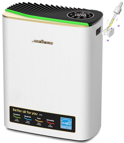 Jafända Luftreiniger HEPA für Allergiker, Raumluftreiniger mit Aromatherapie-Diffuser & Aktivkohlefilter, Entfernt 99,97% Staub, Pollen, Schimmel, Luftreiniger Raucherzimmer CADR 268 m³/h (Gold)