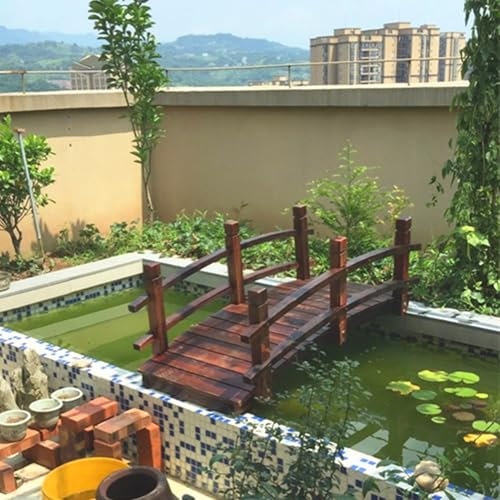 Puente de jardín de madera para exteriores, puente decorativo natural para patio trasero con rieles laterales para paisajismo de arroyos y estanques, decoración al aire libre