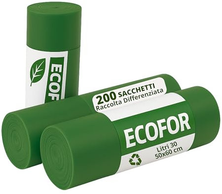 ecodrinks - Multipack 200 Sacchi Spazzatura per Differenziata - Resistenti ed Extra Forti - Grammatura Media - Buste Immondizia per Uso Domestico, Ufficio e Attività Commerciali - 50x60