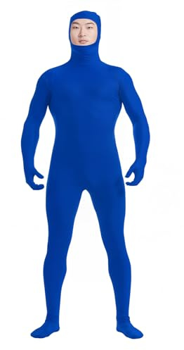 HSEMLIOE Mens Open Face Spandex Zentai Bodysuit Full Body 2nd Skin Tight Suit Stretchy Halloween Costume Unitard, Royal Blue, XXL