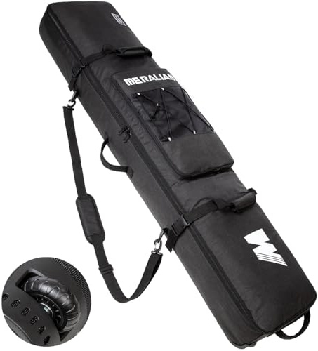 MERALIAN Snowboard Bag with Wheels, Padded Roller Snowboard Bag for Single Snowboard and Snowboard Boots,Available Length in 160cm and 170cm. (blk, 160cm)