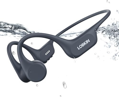 LOBKIN Swimming Headphones Underwater, Bone Conduction Headphones Bluetooth 5.4, IP68 Waterproof Wireless Open Ear Earbuds with Mic, 32GB MP3 Player Memory for Swimming, Running, Cycling, Grey