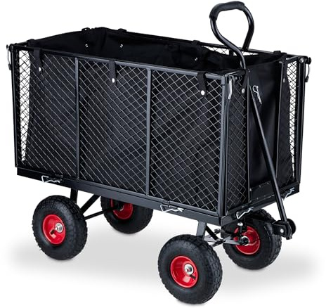 Gartenwagen Lastenwagen 500 kg Traglast mit Luftreifen, Klappbare Seitenteile, Stahl Handwagen Bollerwagen mit Innenplane für Garten, Outdoor Transport