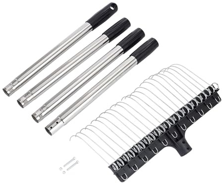 Colcolo Rastrillo de jardín de Mango Largo, Herramienta de jardinería, rastrillo de Hojas Resistente para Patio, para Plantar, Cortar césped y Limpiar, 4 Secciones 1.6m