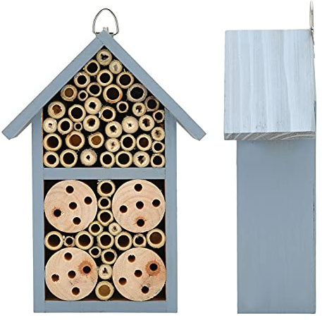 Nosqew Insektshus av trä, bihotell, insektsskydd, naturligt bambuträ, trädgårdsdekoration, lockar användbara insekter, fjärilar, bin, säker, giftfri, hållbar,