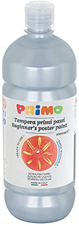 PRIMO Skolmålarfärg temperaturfärg för barn, 1 000 ml flaska med doseringslås (silver)