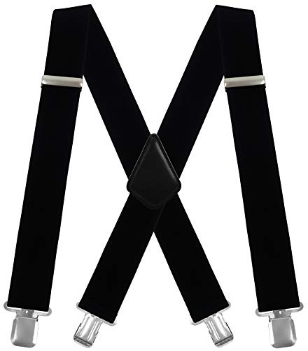 Moulen Men's X-Back 2 Inches Wide Heavy Duty Clips Adjustable Suspenders, Black, Size Large