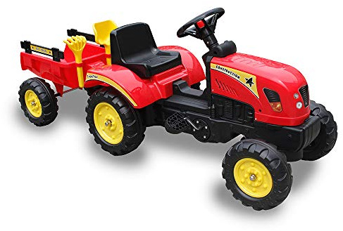 QPLAY Tracteur à Pédales avec Remorque Deux Vitesses Idéal pour Enfants à Partir de 3 ans Rouge