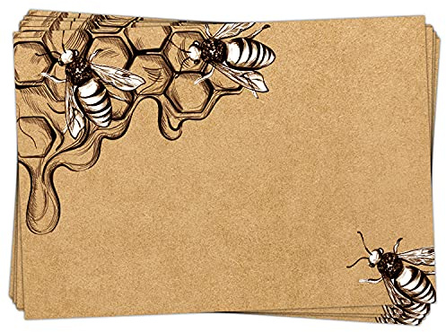 Set di 25 adesivi a forma di miele, per barattoli di miele e regali, etichette adesive per vetro, etichette adesive per scrivere e personalizzare da soli, adesivi con api, effetto carta kraft, 7,4 x