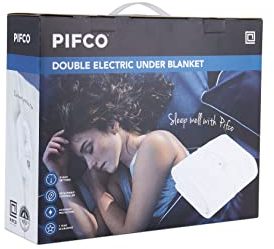 PIFCO® White Electric Blanket Double - Heated Electric Under Blanket with 3 Heat Settings with Detachable Controller - Easy Fit Straps - Machine Washable
