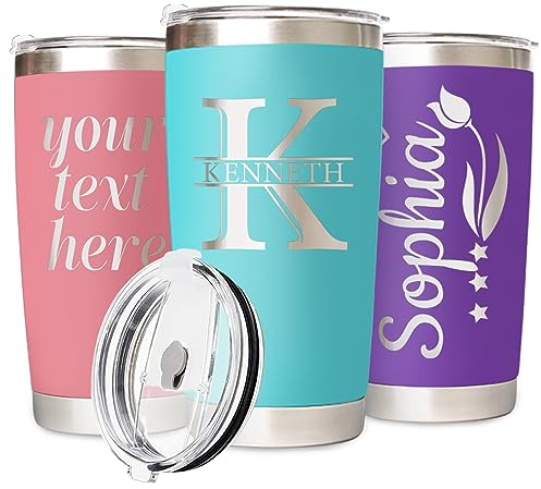 Petalsun Gobelet personnalisé avec nom, tasse à café de voyage personnalisée gobelet de 20 onces avec couvercle, cadeaux d'anniversaire personnalisés pour hommes et femmes