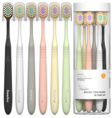 Geacker Extra Soft Toothbrush for Adults with Wide Head – Ultra Soft Nano Bristles, Gentle Manual Toothbrush with Cover for Sensitive Teeth and Gums, 6 Pack, Multi-Color, for Travel and Daily Use