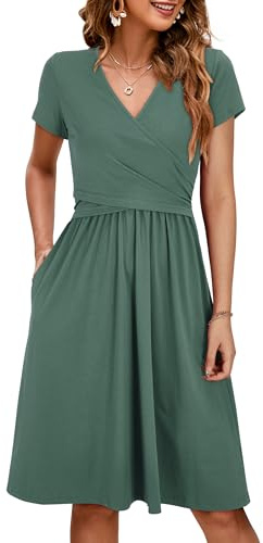 OUGES Summer Womens Maternity Dresses V-Neck Midi Sundress Nursing Dress Casual Floral Breastfeeding Dress with Pockets -M Gray Green