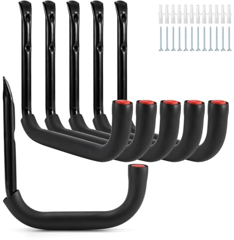Sinoer Garagenhaken, 6 Stück Wandhalterungen für die Wandmontage mit 7-Zoll-Arm, Hochleistungs-Utility-Haken für Fahrrad, Klappstuhl, Schüttgüter -18x20CM
