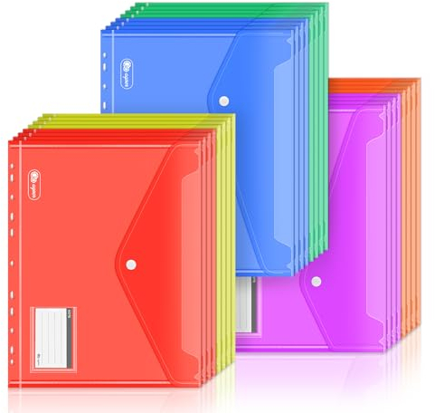 Dokumententasche A4 zum Abhefte 24 Pack,[Platzsparender] 6 Farben Druckknopf A4 Dokumentenmappe Din A4 Mappe Mit Etikettenpapier für Dokumente Organisieren,Dokumenten Tasche für Schule,Büro