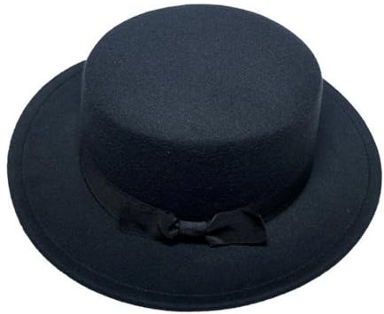 Schwarzer klassischer Fedora-Hut mit breiter Krempe, flache Oberseite, Panamahut mit Schleife, Filz, Jazz-Kappe, Derby-Hüte für Unisex Herren und Damen, Schwarz , Einheitsgröße