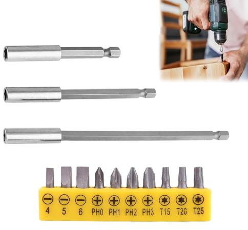 3 Piezas Portapuntas de Taladro Eléctrico 1/4 Pulgadas, 60/100/150 mm, Zócalo de Extensión para Destornillador Magnético, Soporte para Brocas, Portapuntas Magnético Hexagonal