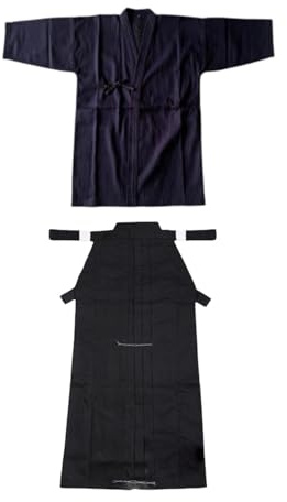 Perfeclan Set uniforme giapponese per kendo, comodo hakama per kendo, tradizionale abito da samurai, Blu e nero, 170 cm