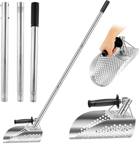 Pala per sabbia Rilevamento in metallo con manico lungo rimovibile 140 cm pala da spiaggia paletta per sabbia in acciaio inossidabile resistente secchio multiuso per rivelare sabbia e caccia al tesoro