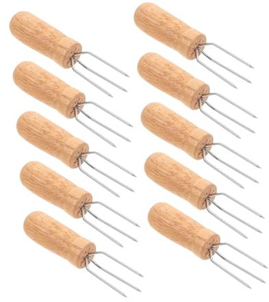 Abaodam 10pezzi Forchette Per Barbecue Acciaio Inossidabile Con Manico Legno Spiedini Per Mais e Frutta Accessorio Per Picnic e Grigliate All Aperto