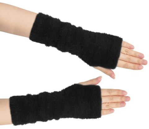 Long Keeper Gants Longs Sans Doigts Demi Doigt Femme Thermiques Gants TricotéS Doux Et Moelleux Pour Gants Hiver Femme Gant Chauffant (Noir)