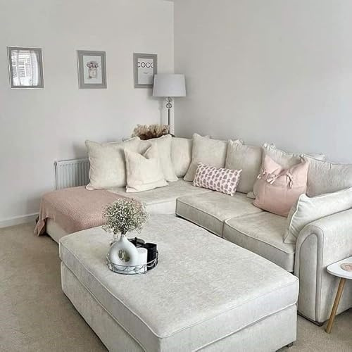Alaska L Shape Sofa - Pearl, Light & Dark Grey Corner Couch - Modern 3-4 Seater L Shaped Suite - Sectional Left & Right Hand Corner Couches with footstool (Cream, Left Hand With Footstool)