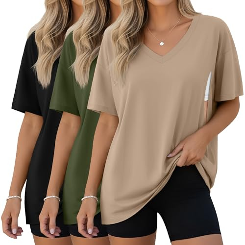 Xuniea 3 Pack Women's Oversize Nursing Shirts | Breastfeeding Tops, with Hidden Zippers, Loose Fit Short Sleeve T-shirts, Maternity Lounge Tee, Mama Clothes, Soft Fabric