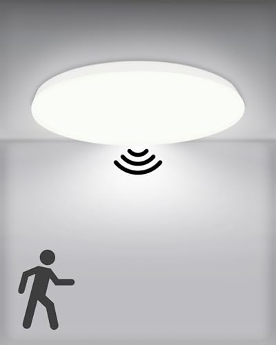 RUIQIO LED Ceiling Light Radar Motion Sensor: 24W Radar Lights Ceiling | 6000K Radar Sensor Ceiling Light for Bathroom Bathroo Loft She Garage Hallway Round 11.8 Inch