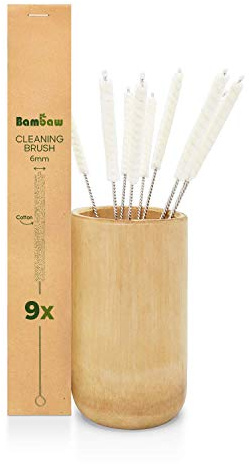 Bambaw Set di 9 Scovolini per Pulizia | Cannuccia, Tubi, Pipa, Mini, Provette, Bottiglie Piccole | Spazzola Tubi | Clean Brush
