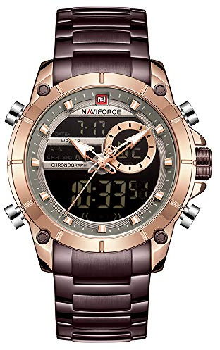 Naviforce Reloj Deportivo Digital para Hombre Relojes Militares de Acero Inoxidable de Cuarzo Impermeable Multifuncional