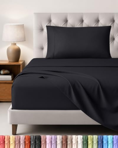 Utopia Bedding Bed Sheet Set, 3 Piece, Single, Black | Fitted Sheet, Flat Sheet with 1 Pillowcase 50x75 – OekoTex Certified, Polyester Microfiber Fabric – Wrinkle & Fade Resistant