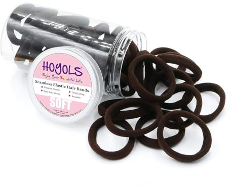 HOYOLS Soft Seamless Hair Ties, Dark Brown Stretch Elastic Ponytail Holders Bands for Women Thick Hair No Slip and Pull No Damage Scrunchies Headbands 100 Pcs (Espresso)
