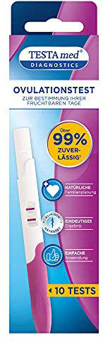 TESTA med DIAGNOSTICS Ovulationstest bei Kinderwunsch 10 Stück, zeigt mit einer Gesamtrichtigkeit von über 99 Prozent den Zeitpunkt der höchsten Fruchtbarkeit an