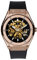 Montre mécanique automatique à cadran rond squelette en acier inoxydable pour homme avec bracelet en silicone, rose gold