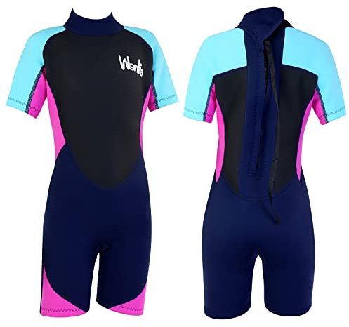 Yueta Kinder Neoprenanzug-2.5mm Neopren Shorty Neoprenanzug Teenager Einteilig UV-Schutz 50+ Badeanzug zum Tauchen, Schwimmen, Surfen (Rot, L)