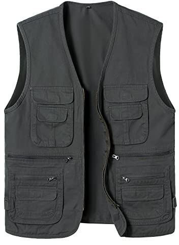 Yukirtiq Anglerweste Herren Ärmellos Fischerjacke Freizeitweste Jagdweste Fischerweste Herrenwesten Fotografie Wandernweste mit Vielen Taschen, Dunkelgrün, M
