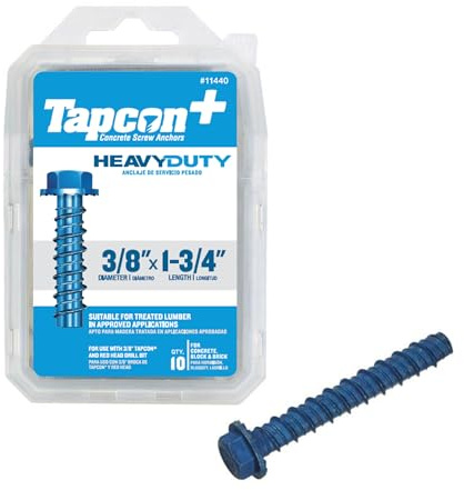 Tapcon+ 3/8 x 1-3/4 Inch Heavy-Duty Hex Head Concrete Anchors, 10 PCS, Corrosion Resistant Blue Climaseal™ Coating, Outdoor Rated Use, Concrete Block & Masonry Brick Screws, Drill Bit Sold Separately